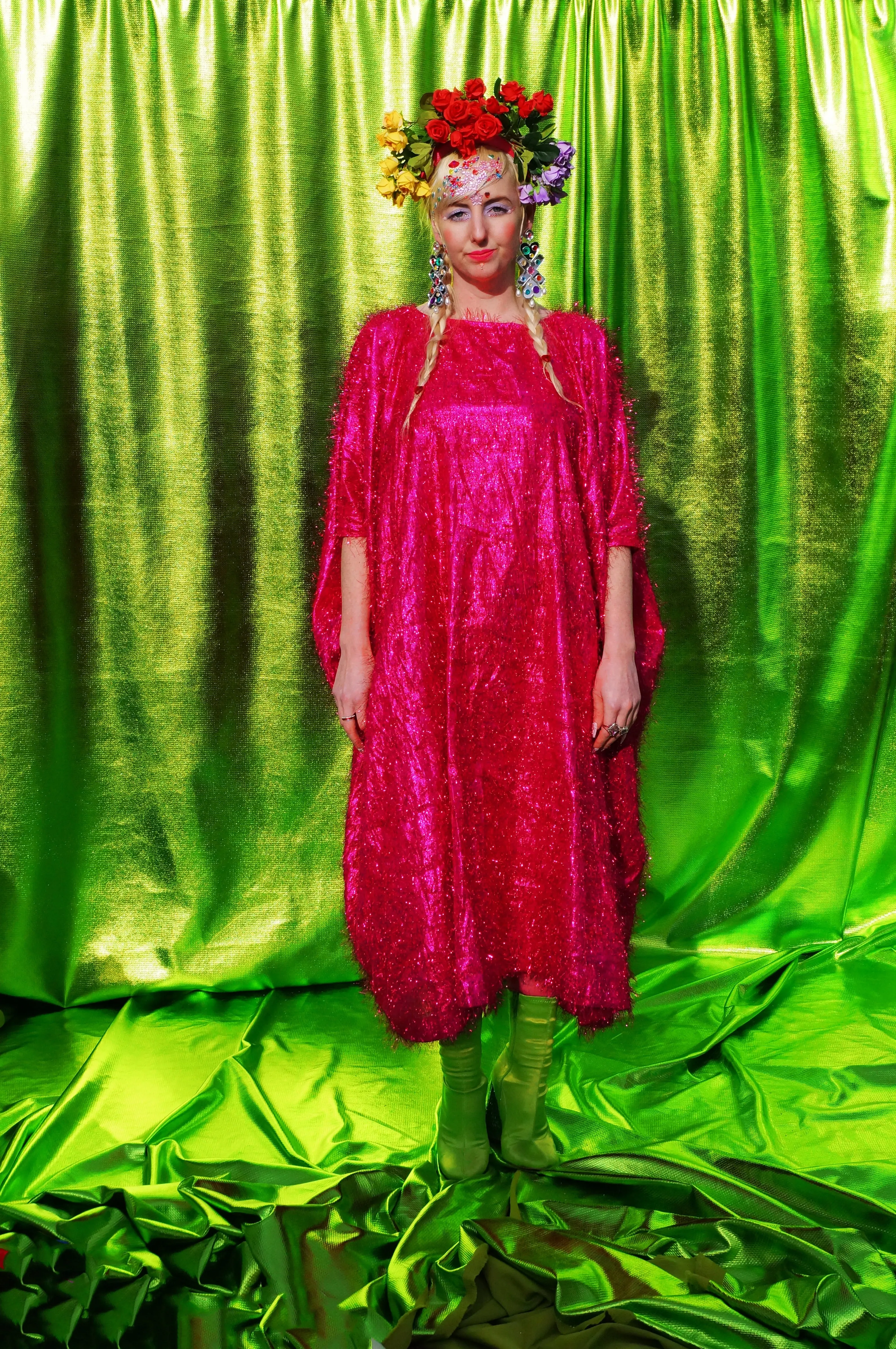 Cerise Pink Tinsel Maxi Dress