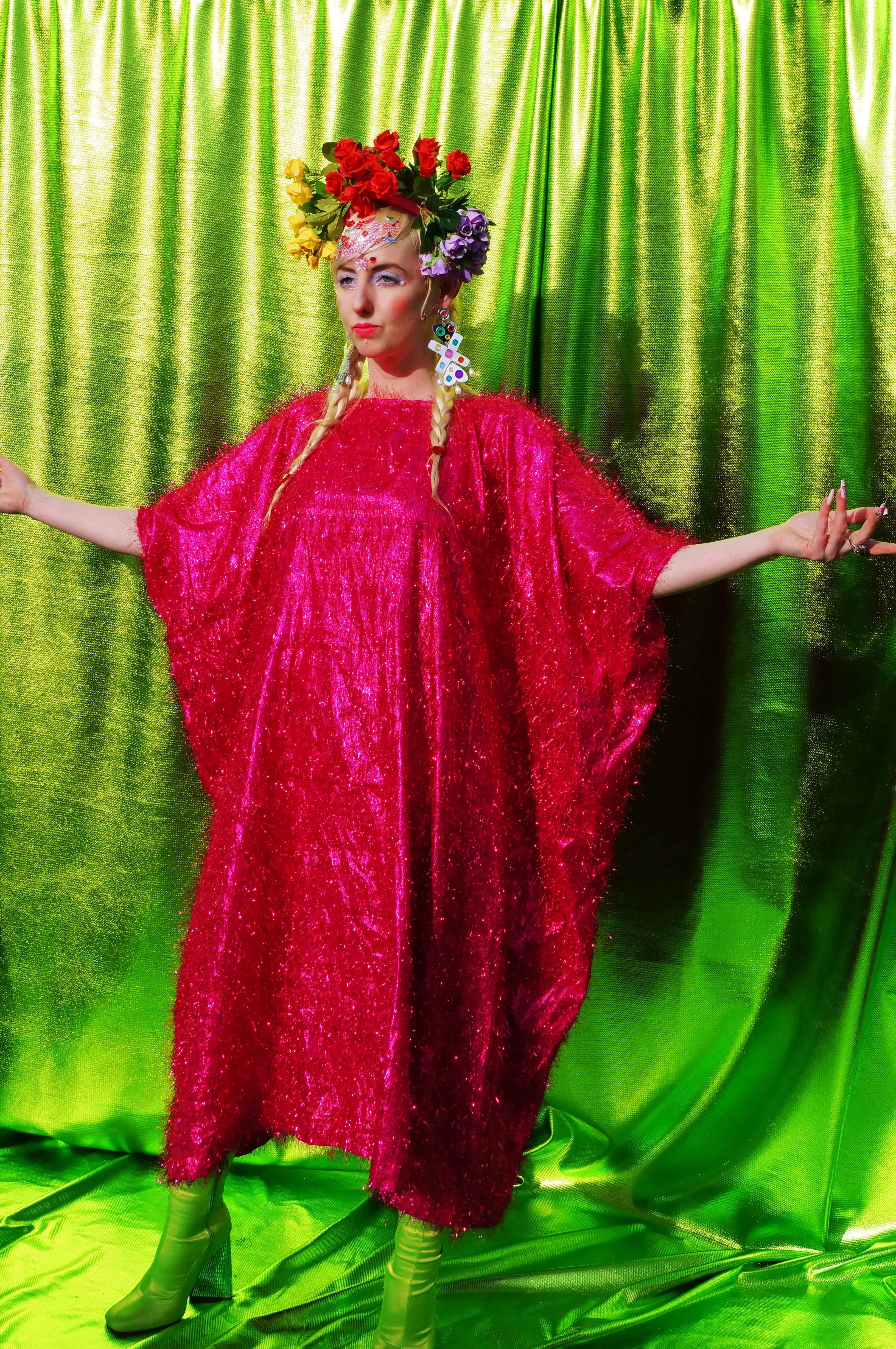 Cerise Pink Tinsel Maxi Dress