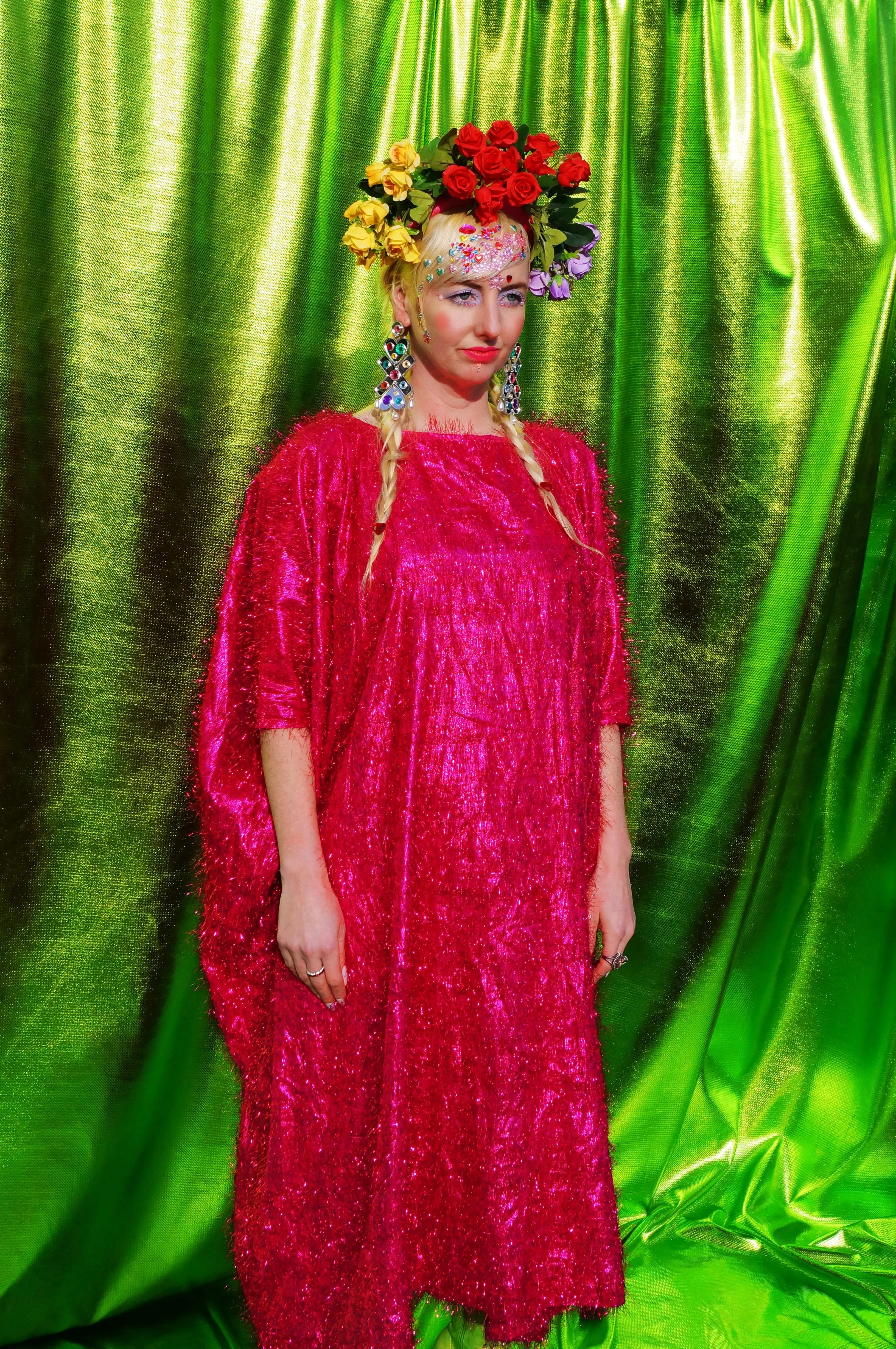 Cerise Pink Tinsel Maxi Dress