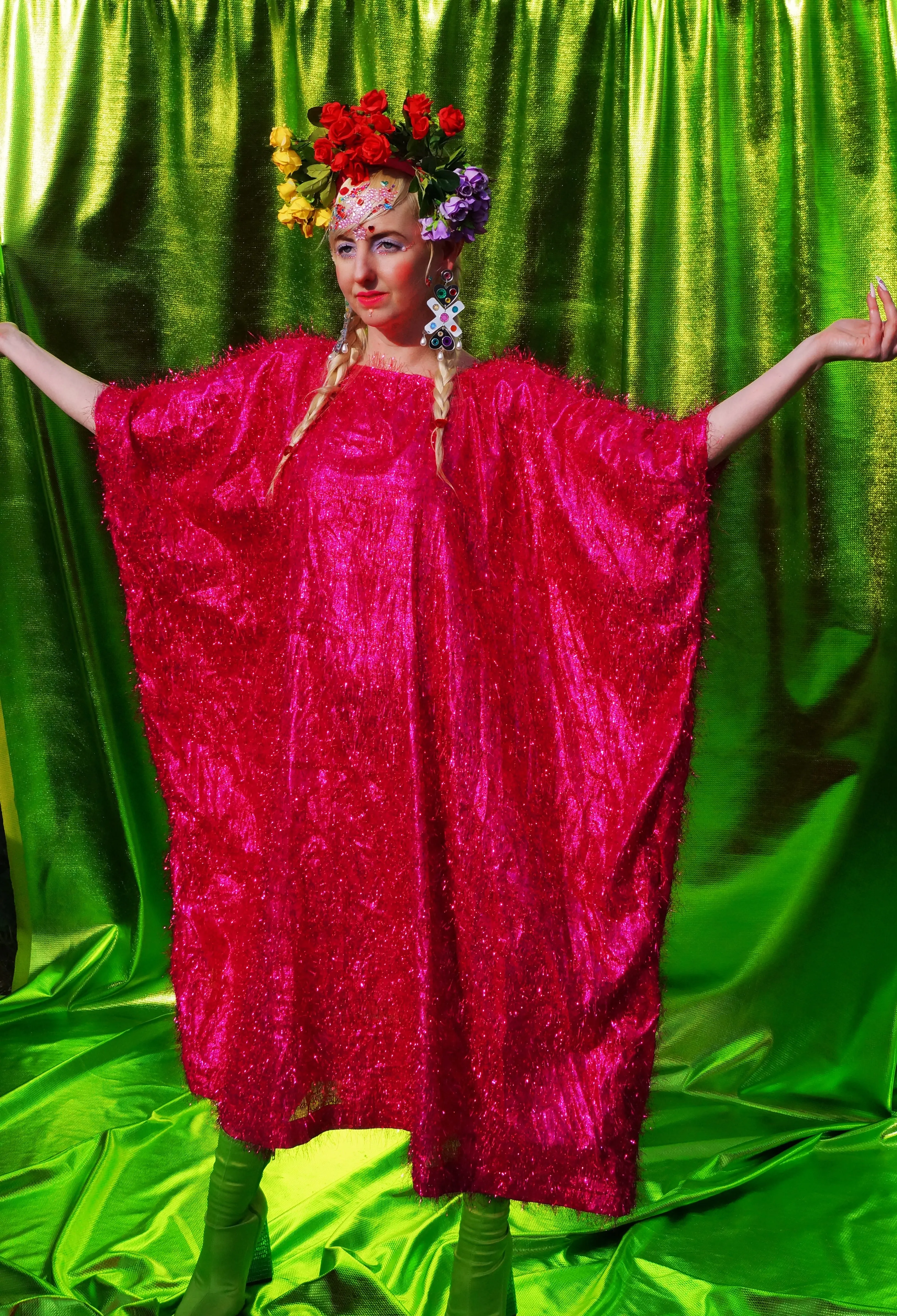 Cerise Pink Tinsel Maxi Dress
