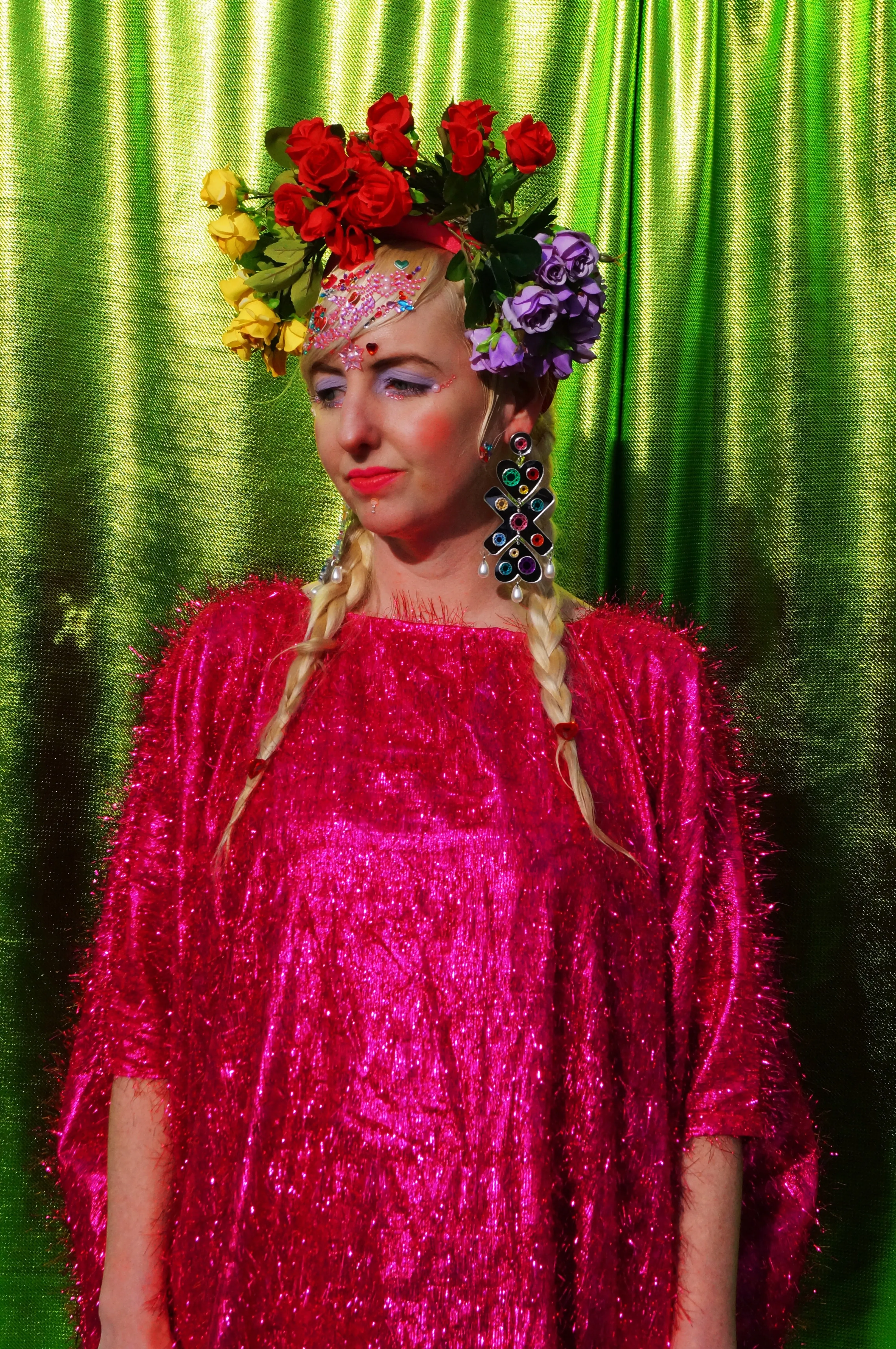 Cerise Pink Tinsel Maxi Dress