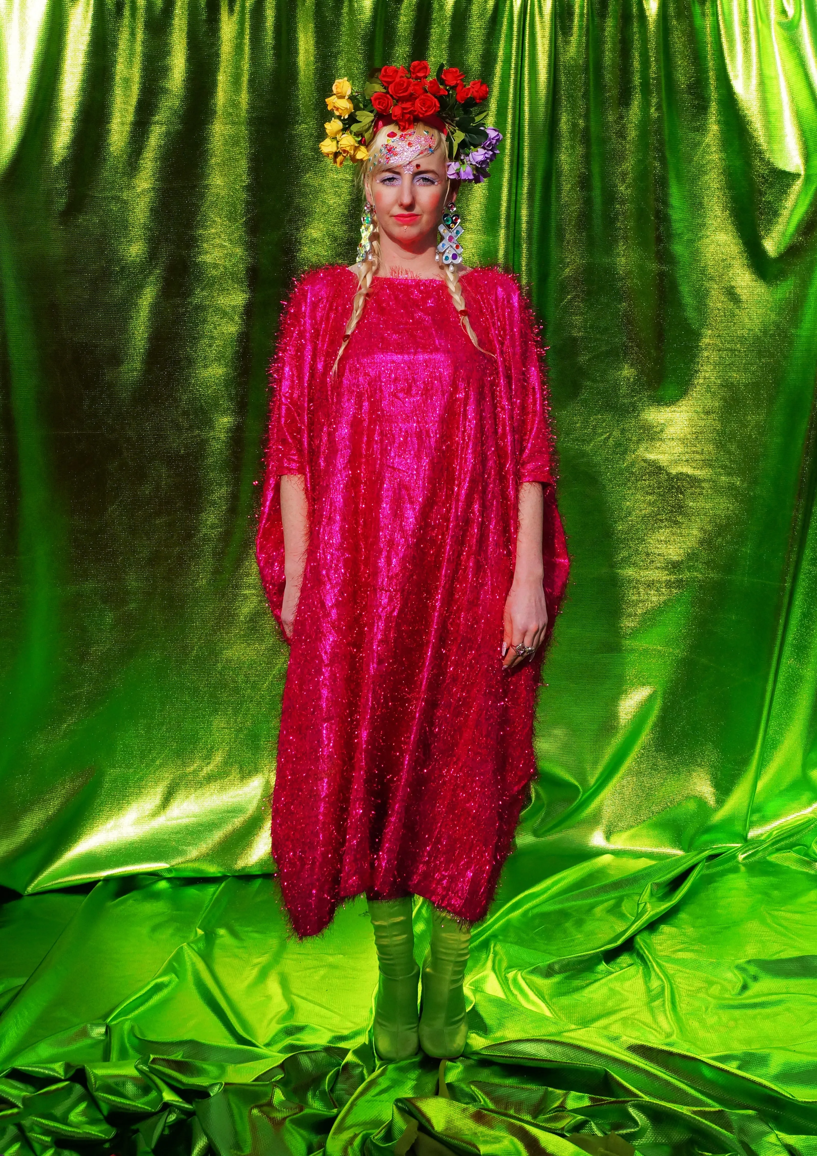Cerise Pink Tinsel Maxi Dress