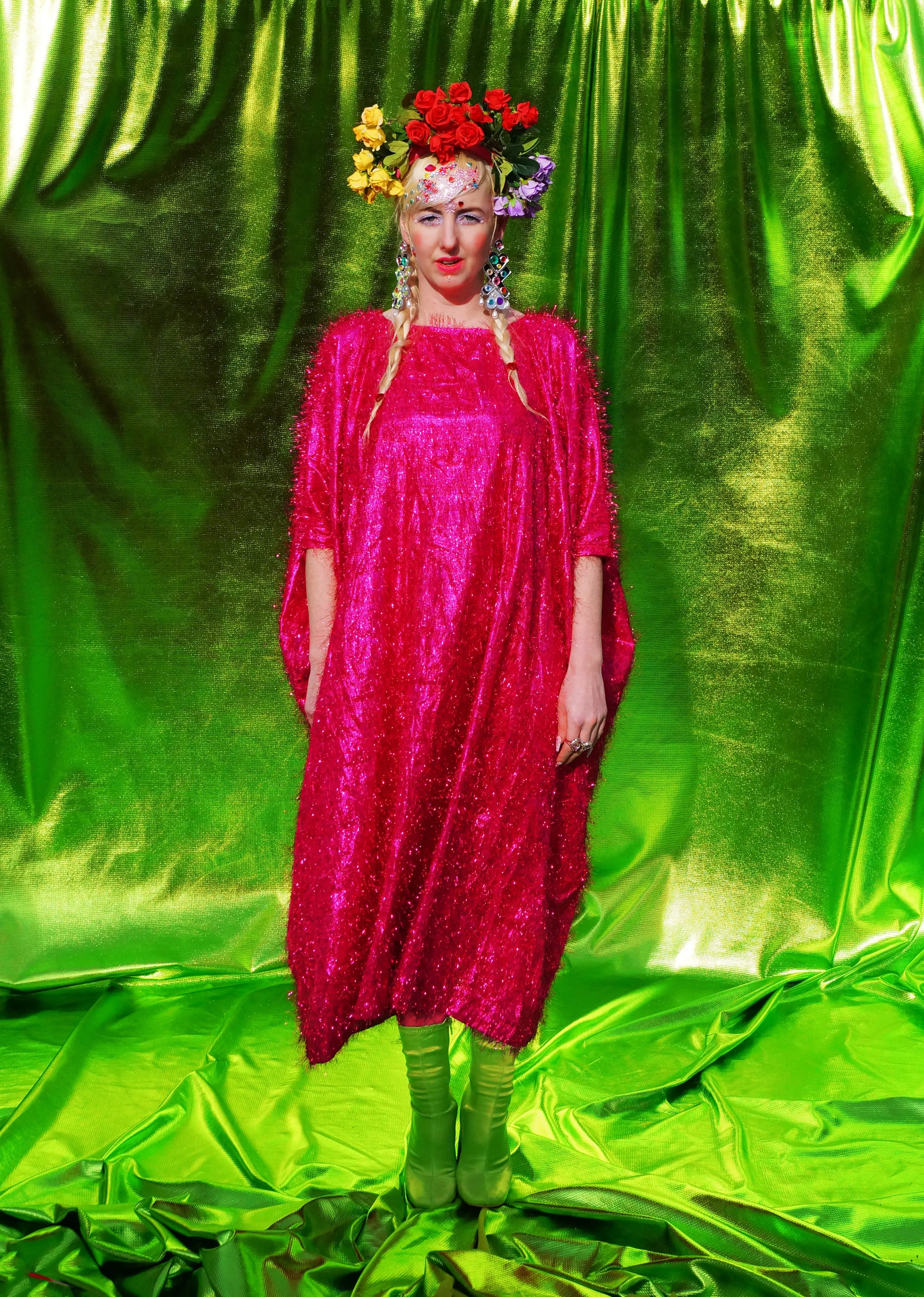Cerise Pink Tinsel Maxi Dress