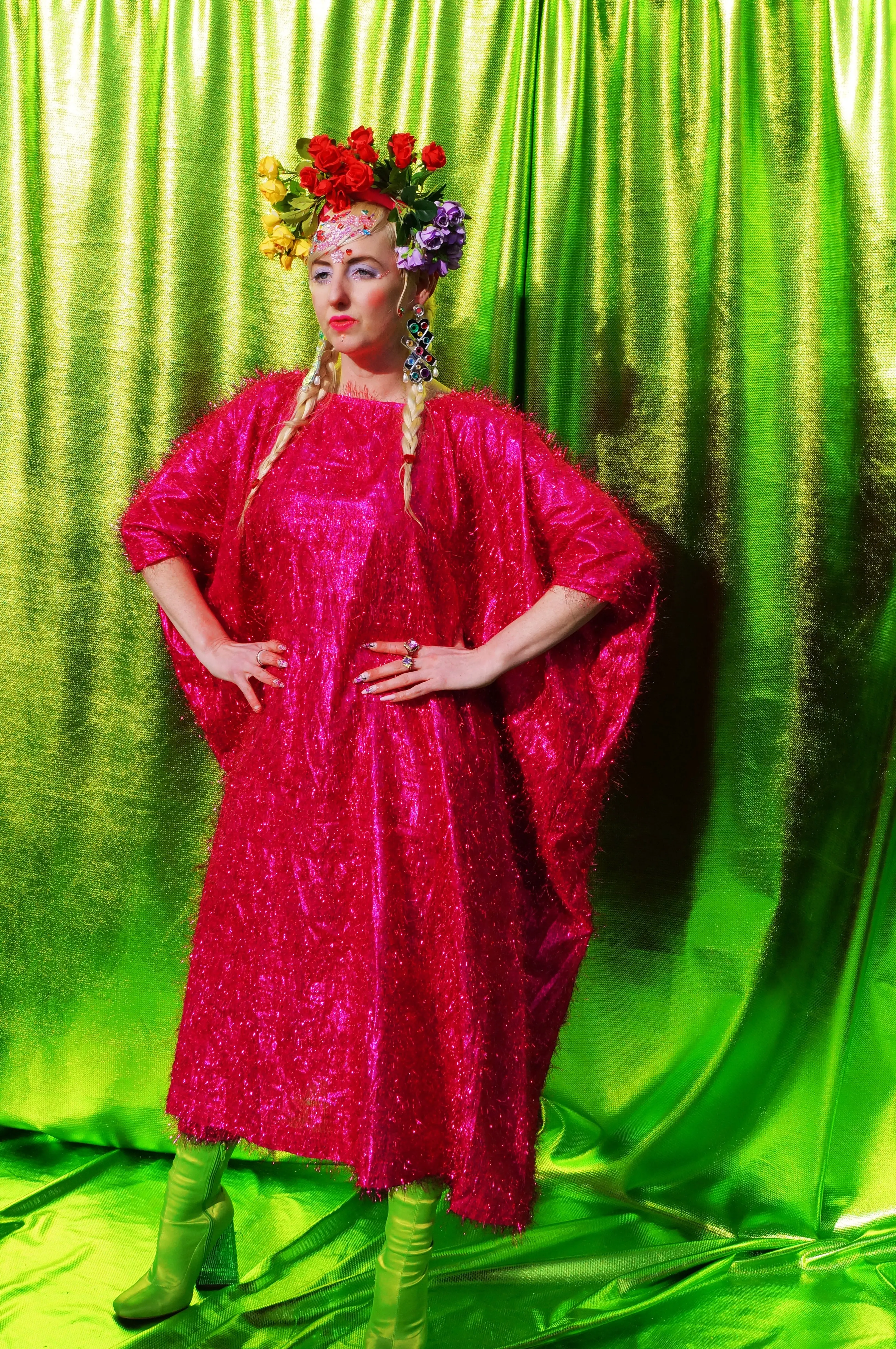 Cerise Pink Tinsel Maxi Dress