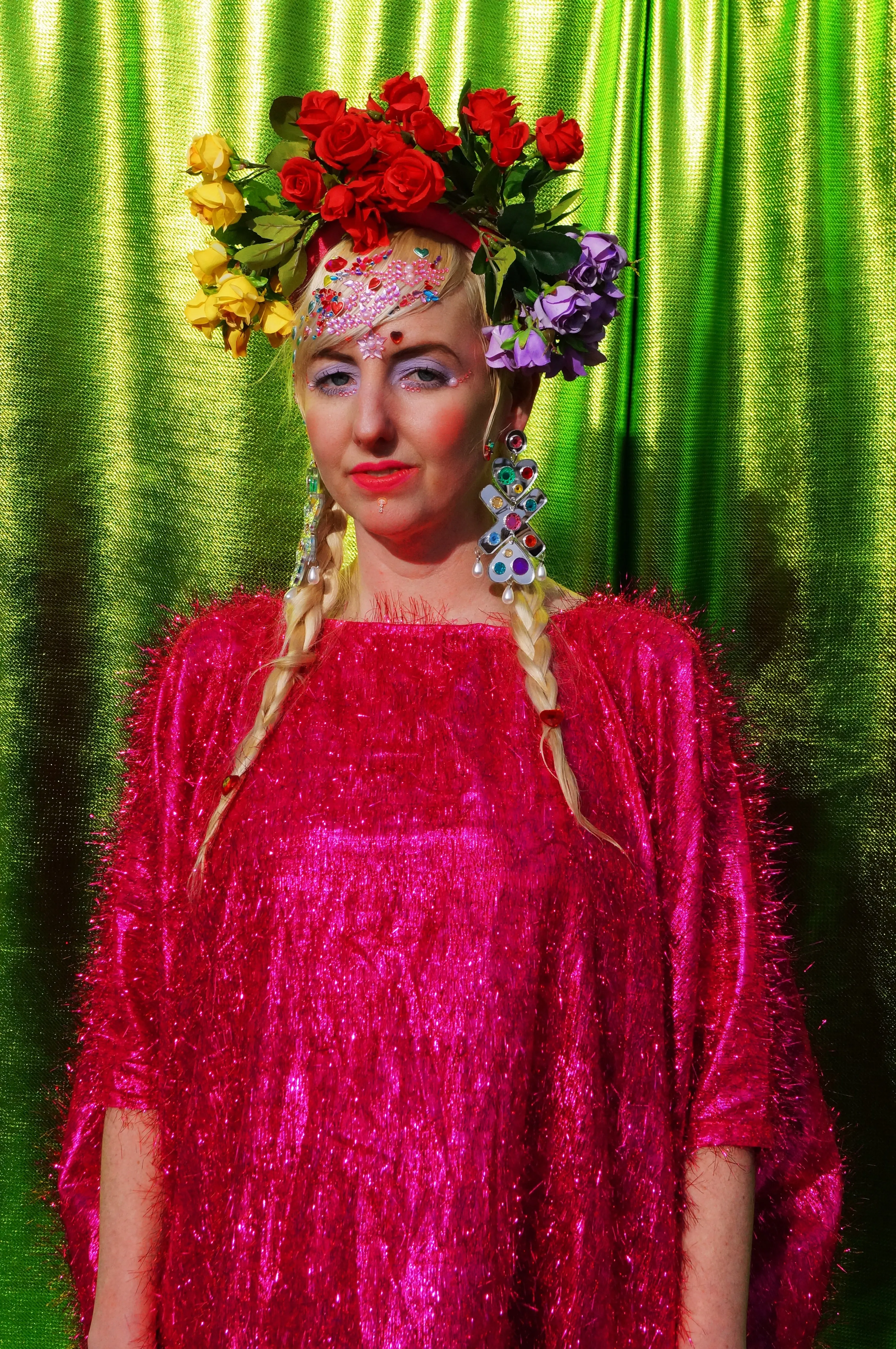 Cerise Pink Tinsel Maxi Dress