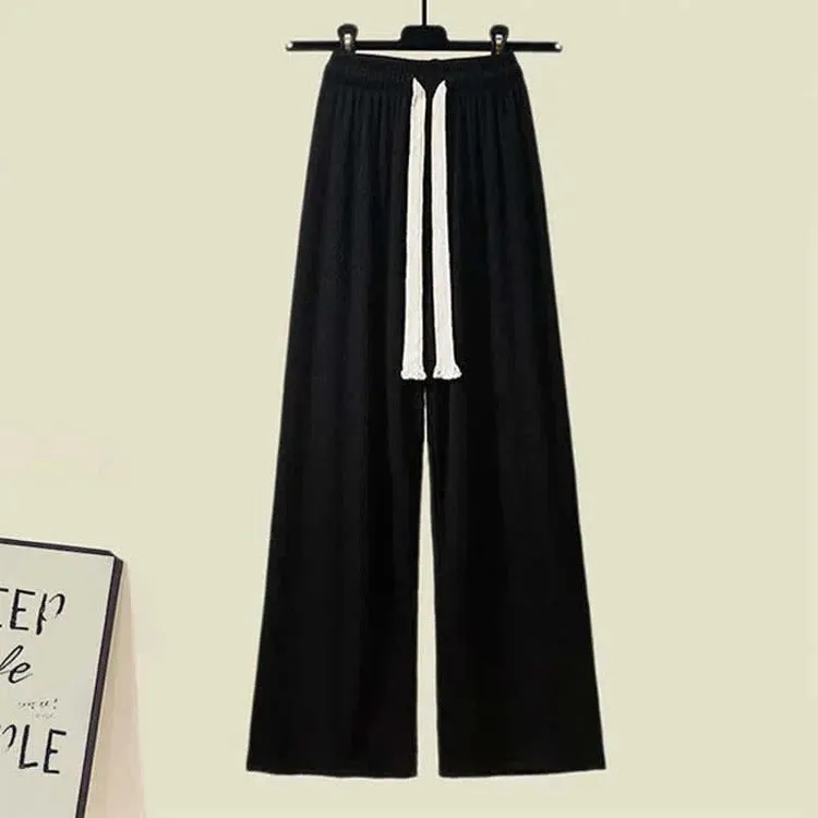 Chic Lapel Short Denim Shirt Drawstring Pants Two Piece Set