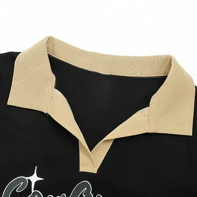 Chic Letter Print Lace Up Crop Top T-Shirt Cargo Pants Two Piece Set