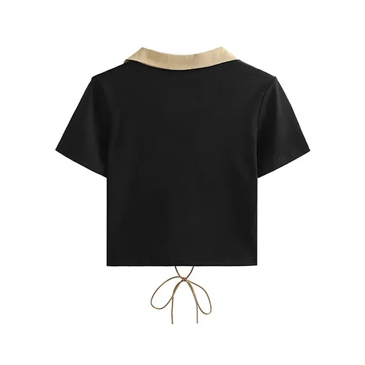 Chic Letter Print Lace Up Crop Top T-Shirt Cargo Pants Two Piece Set