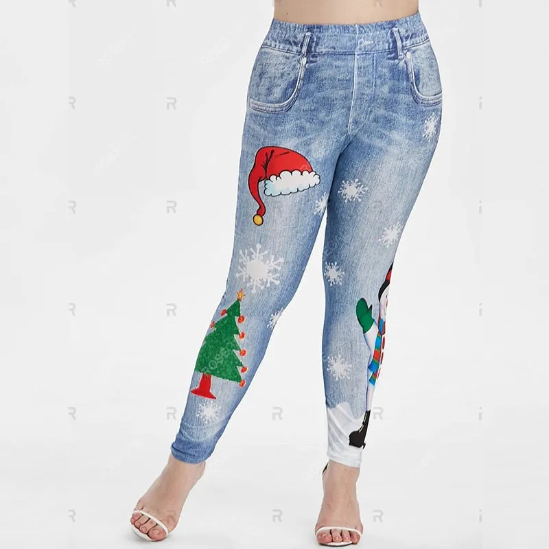 Christmas cartoon Snowman Cute Lovely Leggings Women High Waist