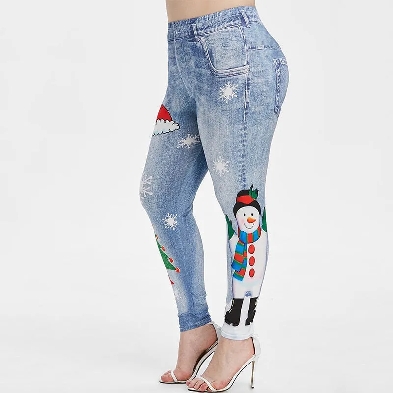 Christmas cartoon Snowman Cute Lovely Leggings Women High Waist