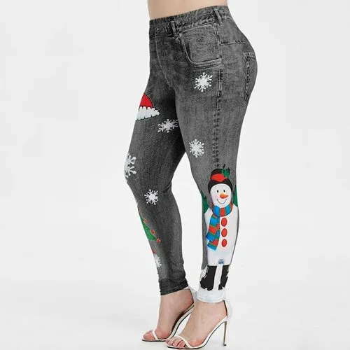 Christmas cartoon Snowman Cute Lovely Leggings Women High Waist
