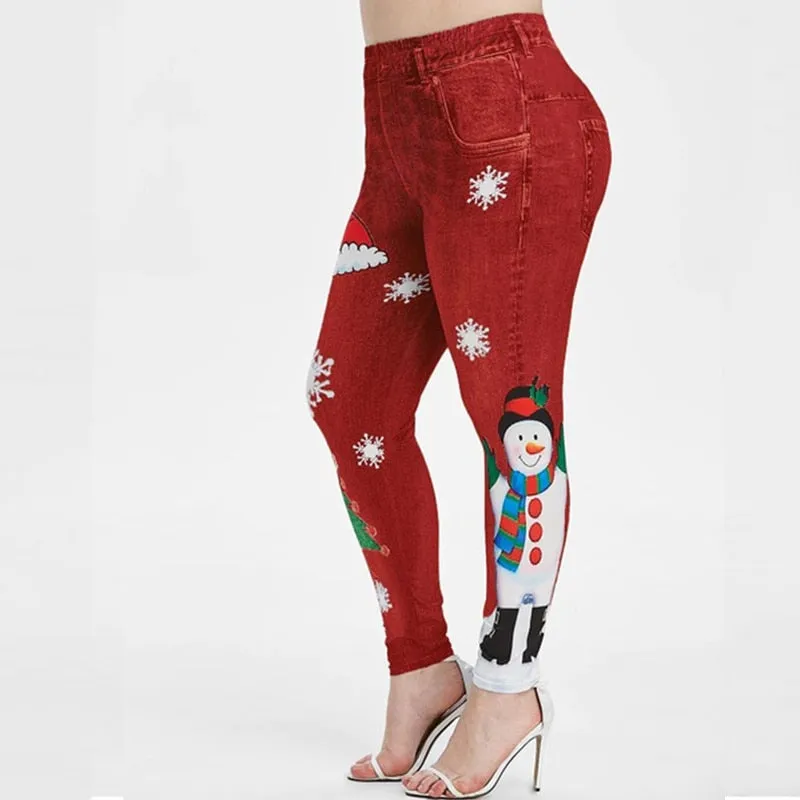 Christmas cartoon Snowman Cute Lovely Leggings Women High Waist