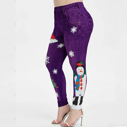 Christmas cartoon Snowman Cute Lovely Leggings Women High Waist