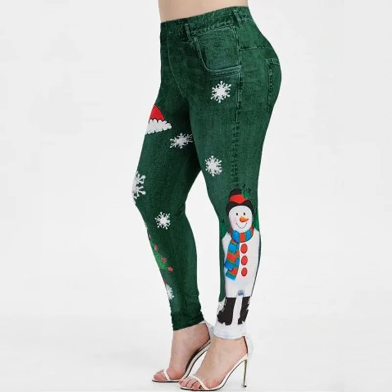 Christmas cartoon Snowman Cute Lovely Leggings Women High Waist