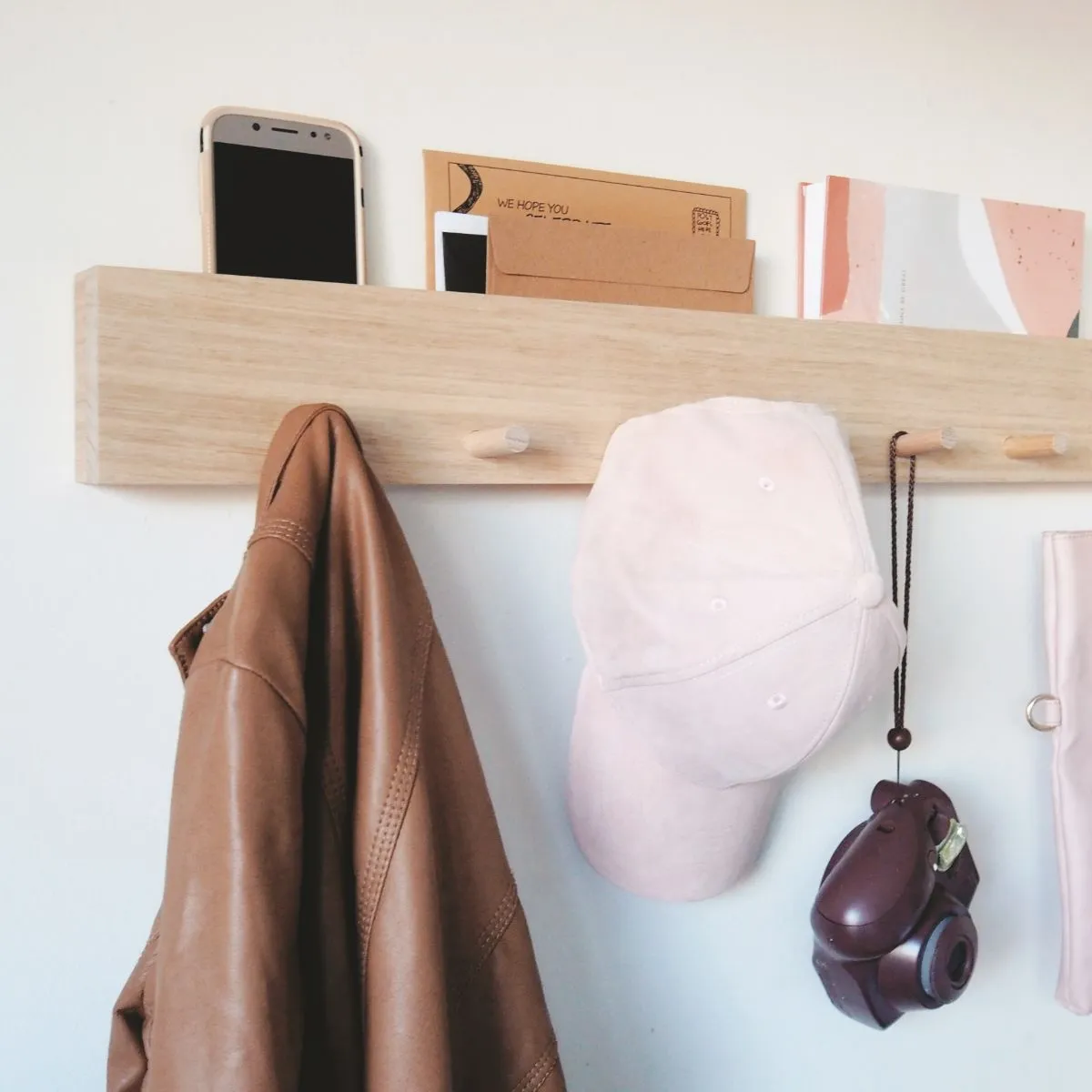 Coat Rack with Mail Holder (Oak) 80cm