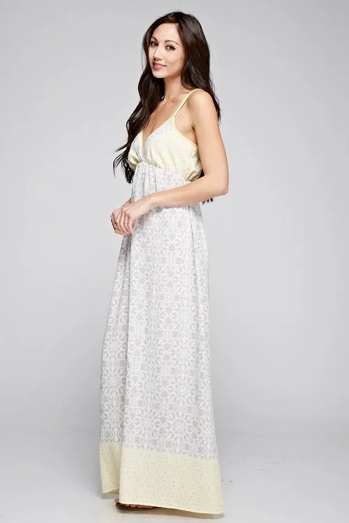 Colorblock Floral Design Sleeveless Maxi Dress