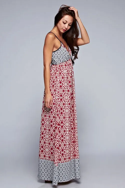 Colorblock Floral Design Sleeveless Maxi Dress