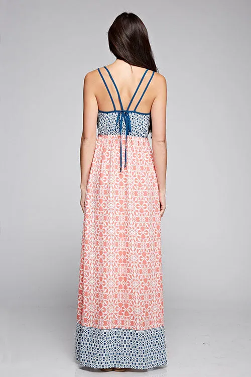 Colorblock Floral Design Sleeveless Maxi Dress