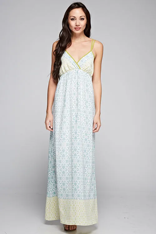 Colorblock Floral Design Sleeveless Maxi Dress