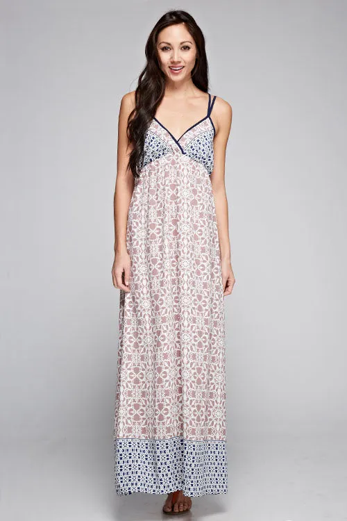 Colorblock Floral Design Sleeveless Maxi Dress