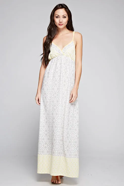 Colorblock Floral Design Sleeveless Maxi Dress