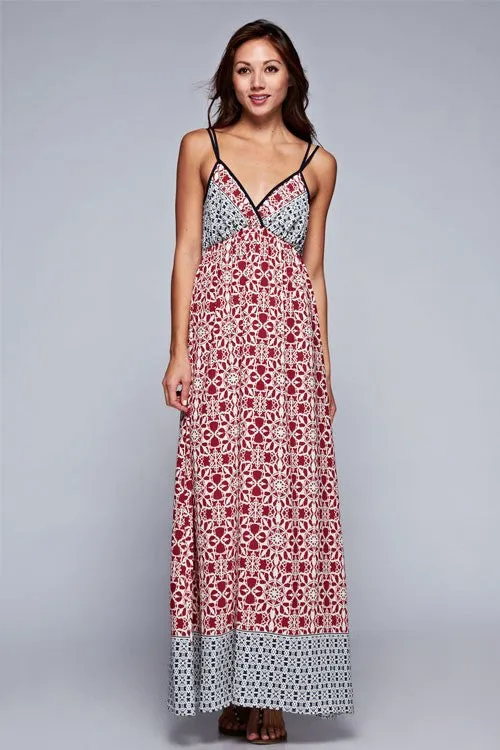 Colorblock Floral Design Sleeveless Maxi Dress