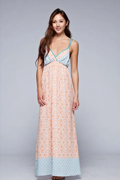 Colorblock Floral Design Sleeveless Maxi Dress