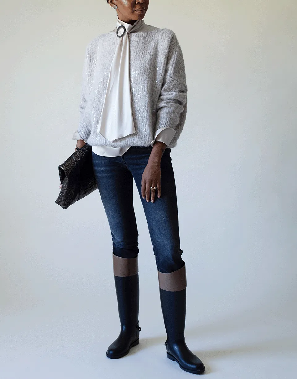 Cream Satin Long Sleeve Wrap Neck Top