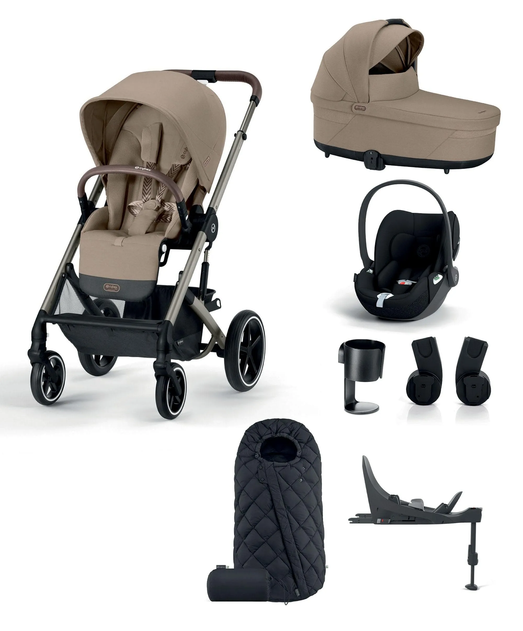 Cybex Balios S Lux Pushchair Bundle with Cybex Cloud T Car Seat (7 Pieces) – Almond Beige