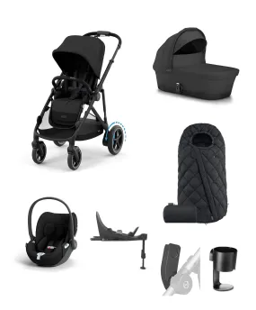 Cybex e-Gazelle S Pushchair Bundle with Cybex Cloud T Car Seat & Base (7 Pieces) - Moon Black