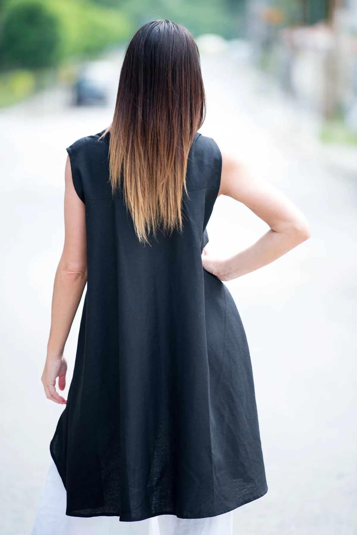 DANIELA Linen Asymmetric Top