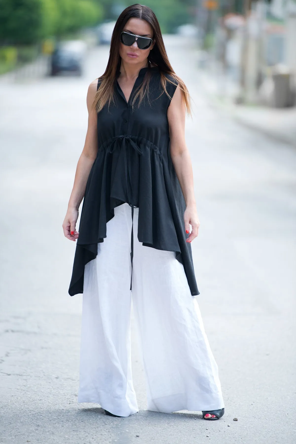DANIELA Linen Asymmetric Top