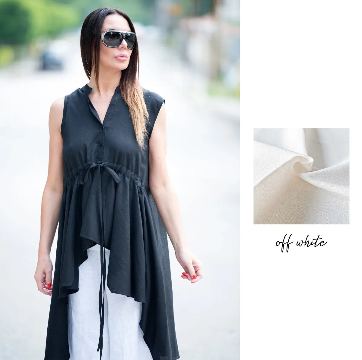 DANIELA Linen Asymmetric Top