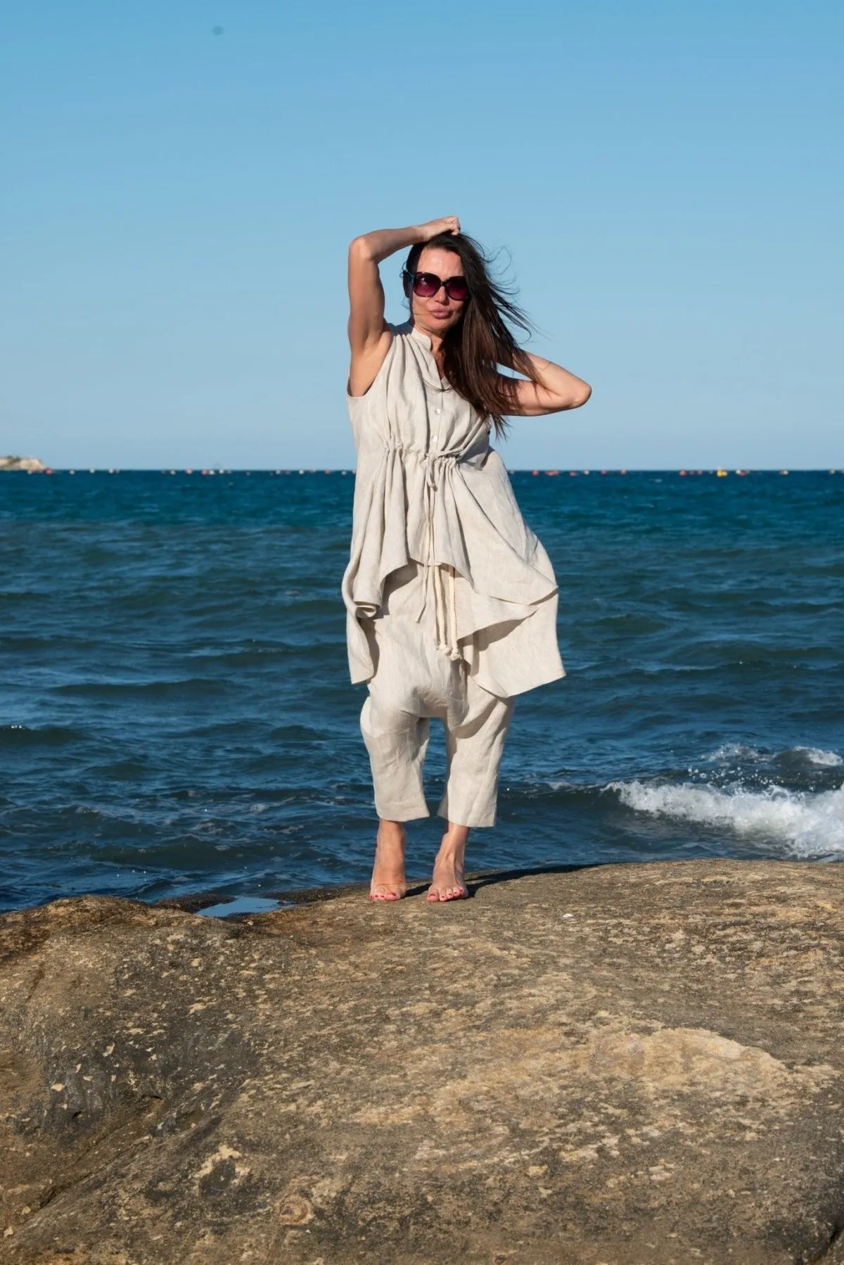 DANIELA Linen Asymmetric Top