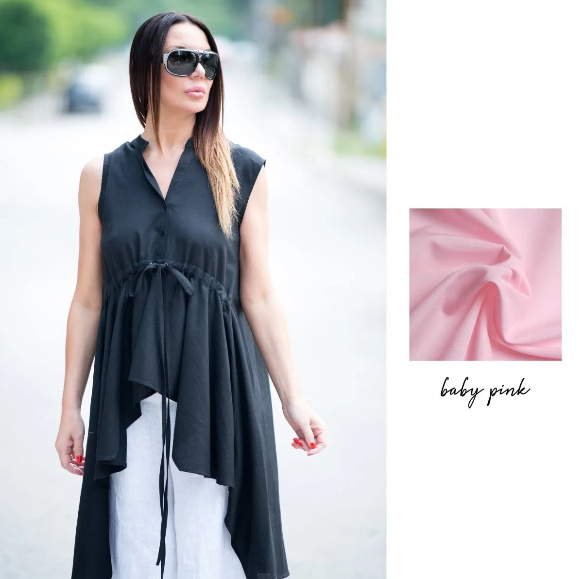 DANIELA Linen Asymmetric Top