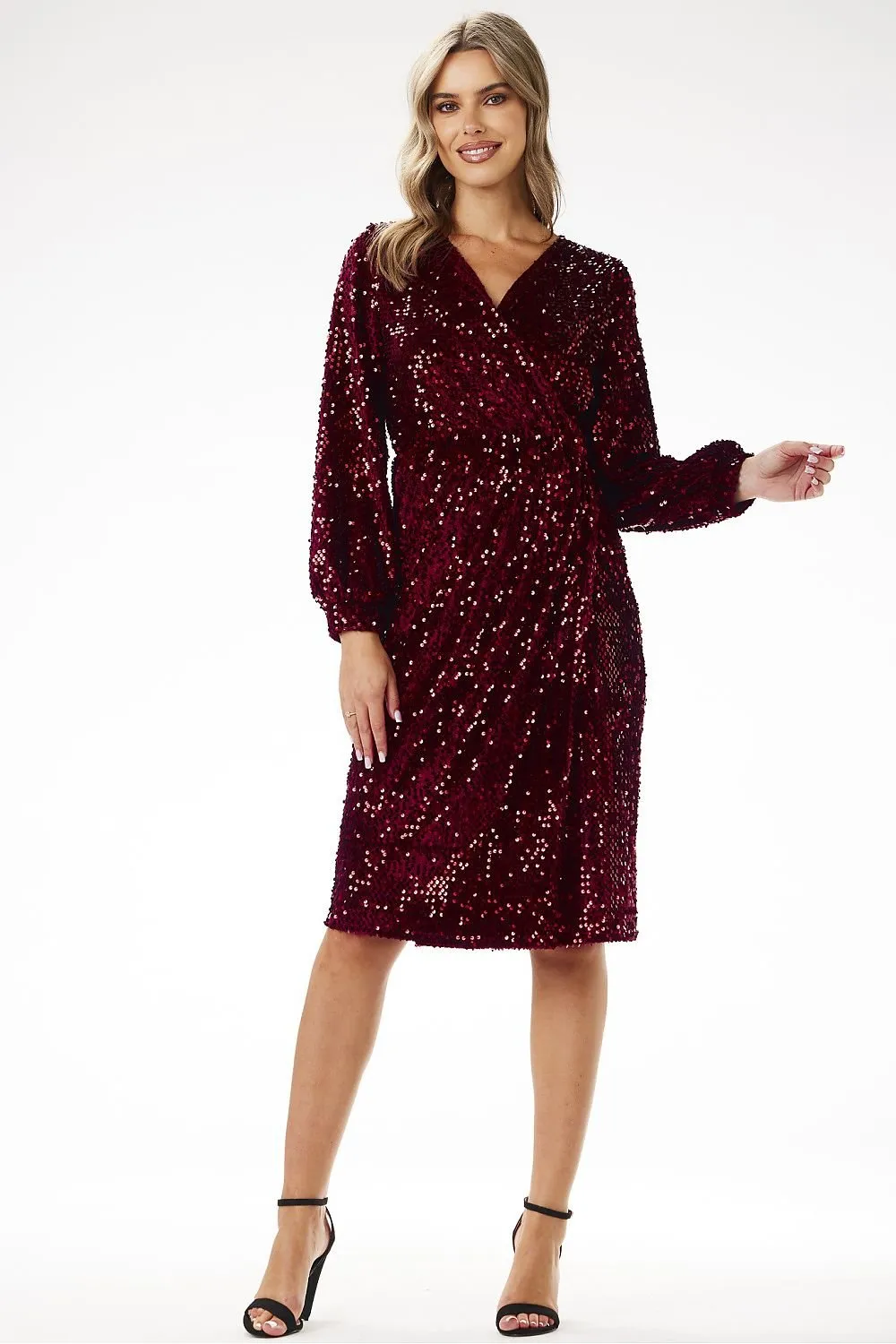 Delightful long sleeves sequin velour evening dress