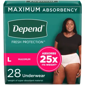 Depend FIT-FLEX Adult Incontinence Underwear for Women, Maximum Absorbency, L, Blush, 28 Count