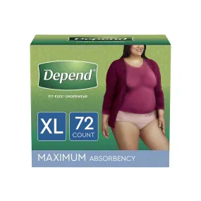 Depend FIT-FLEX Incontinence Underwear for Women, Maximum Absorbency, X-Large, 72 Ct
