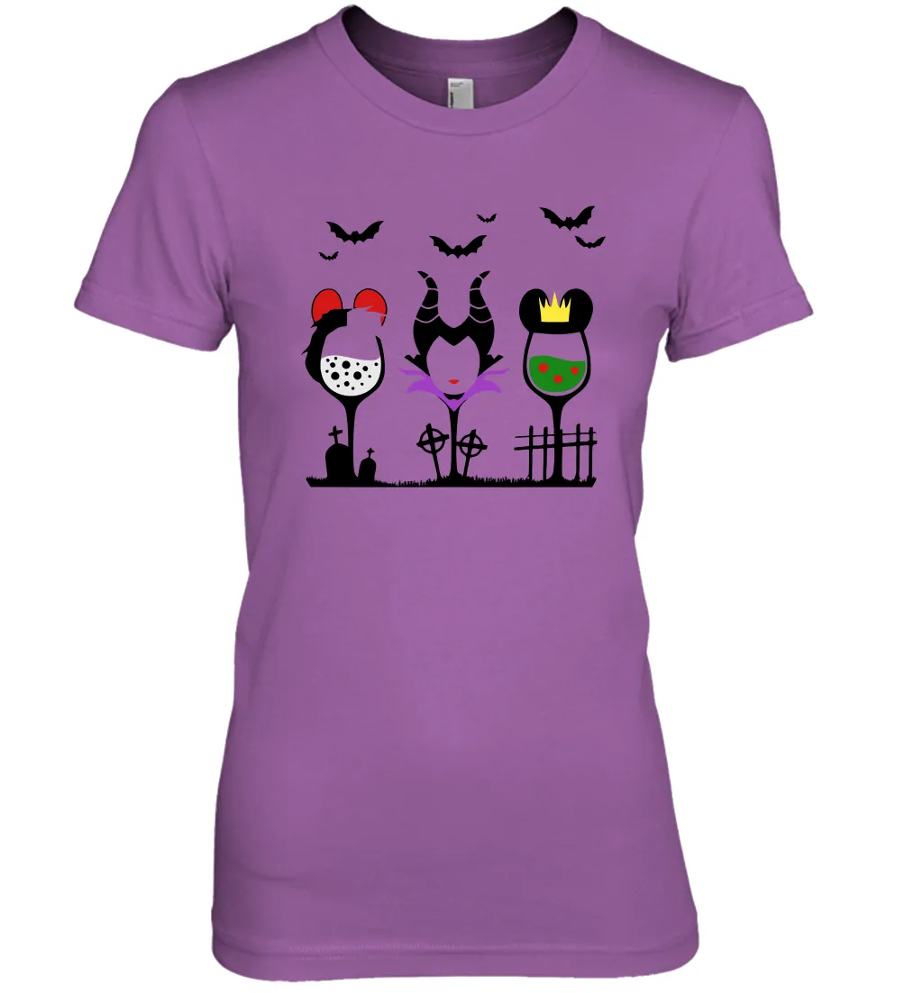 Disney Villains Cruella de Vil Maleficent Evil Queen wine Halloween Shirt Women's The Boyfriend Tee