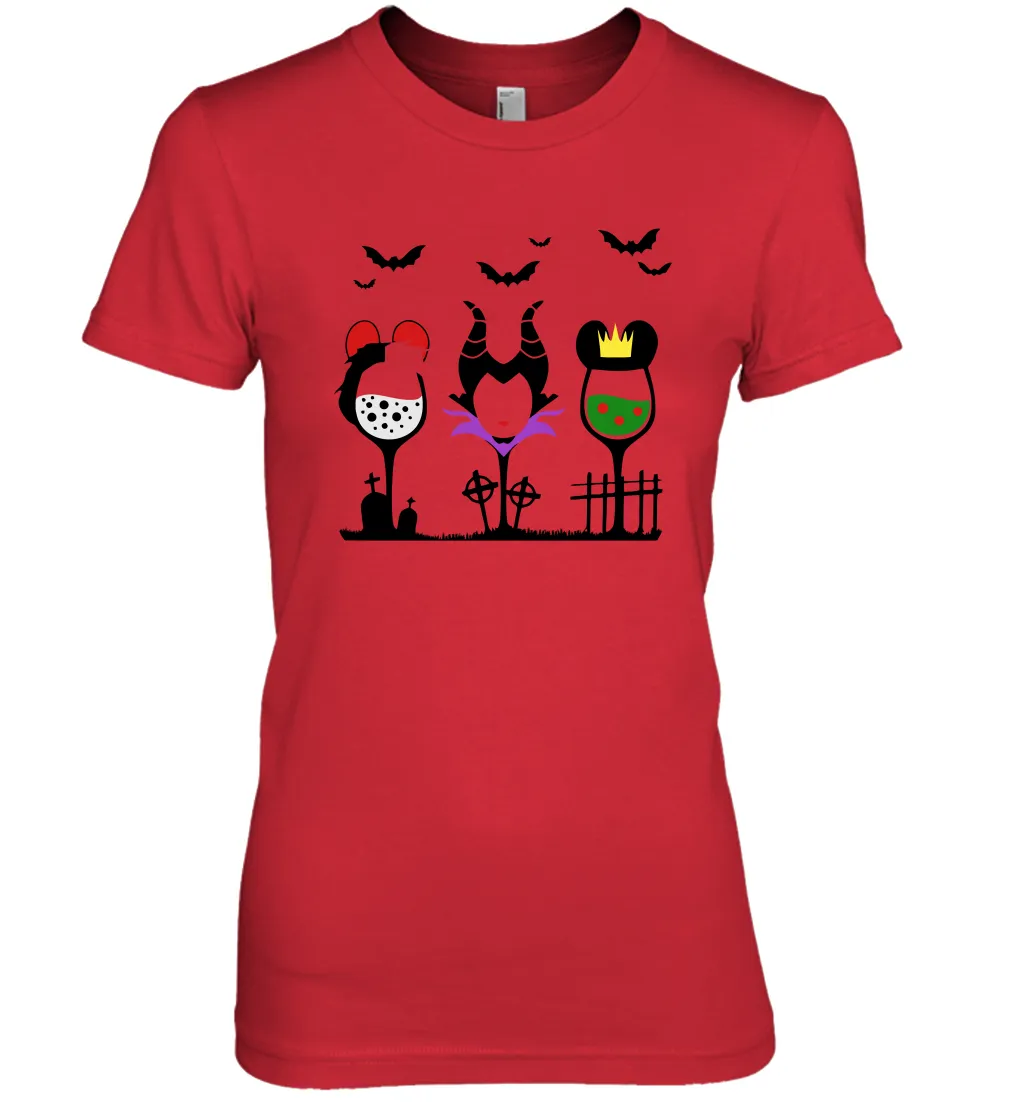 Disney Villains Cruella de Vil Maleficent Evil Queen wine Halloween Shirt Women's The Boyfriend Tee
