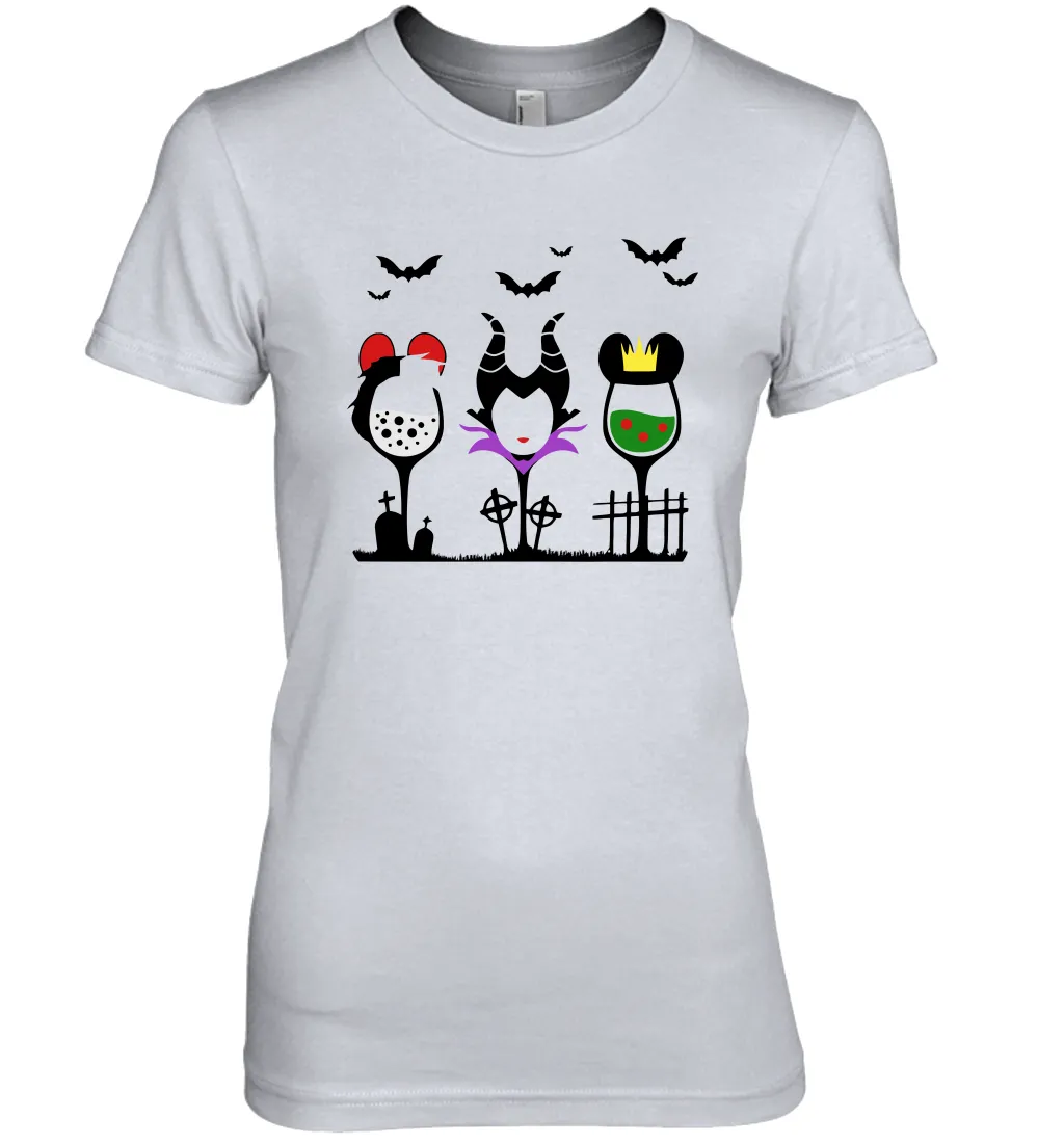 Disney Villains Cruella de Vil Maleficent Evil Queen wine Halloween Shirt Women's The Boyfriend Tee
