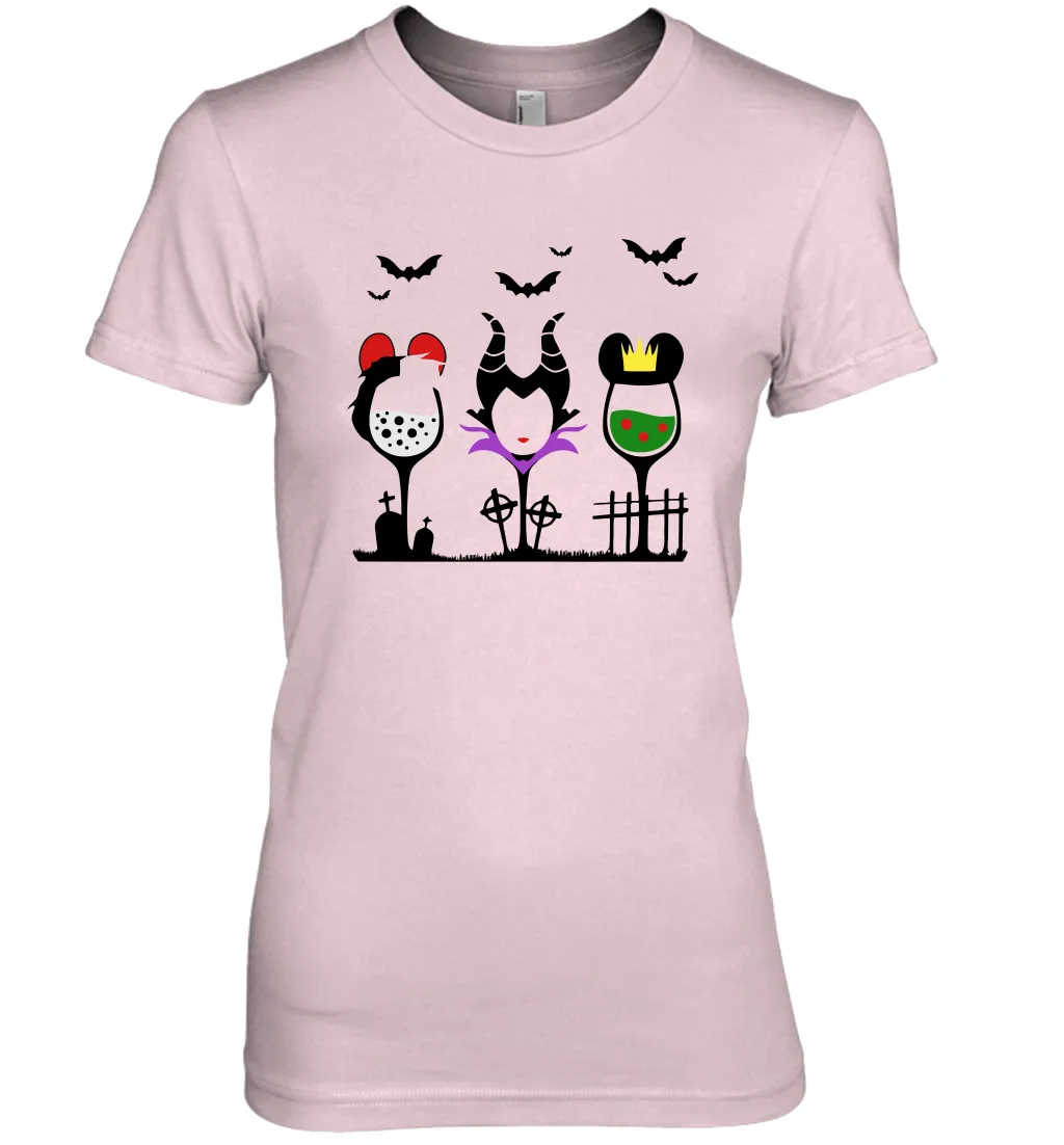 Disney Villains Cruella de Vil Maleficent Evil Queen wine Halloween Shirt Women's The Boyfriend Tee