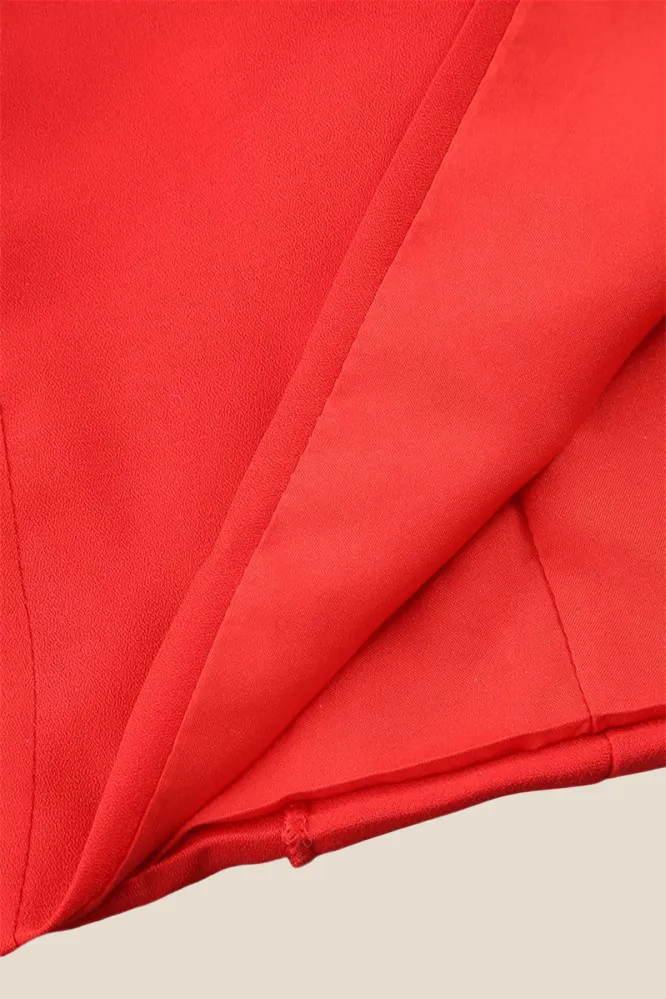 Double Straps Red Ruffle Long Dress with Slit