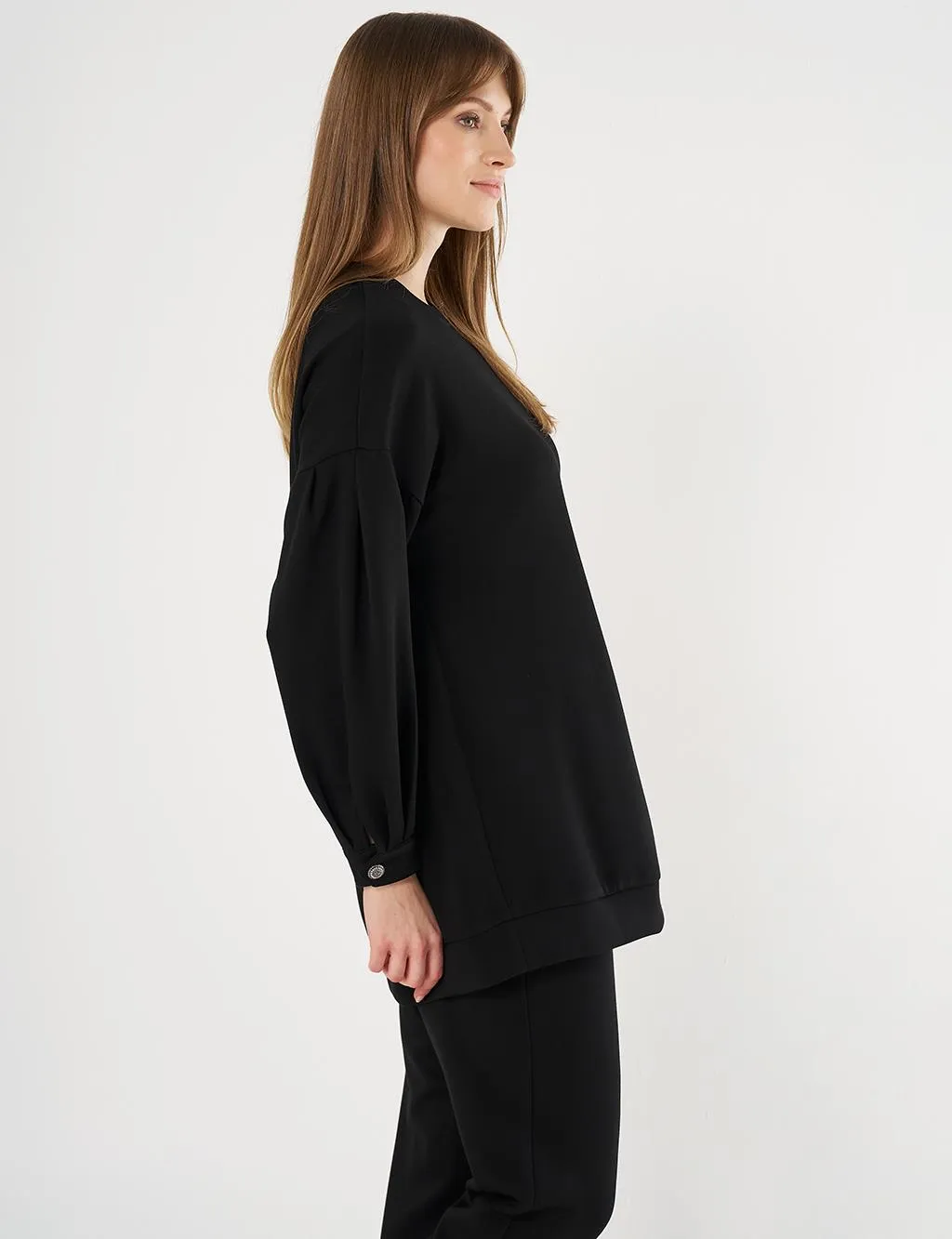 Embroidered Scuba Double Suit Black