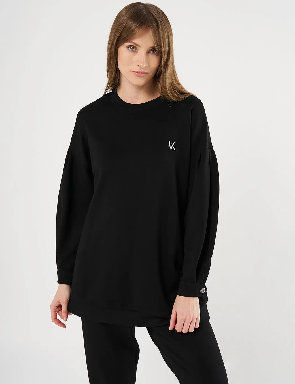 Embroidered Scuba Double Suit Black