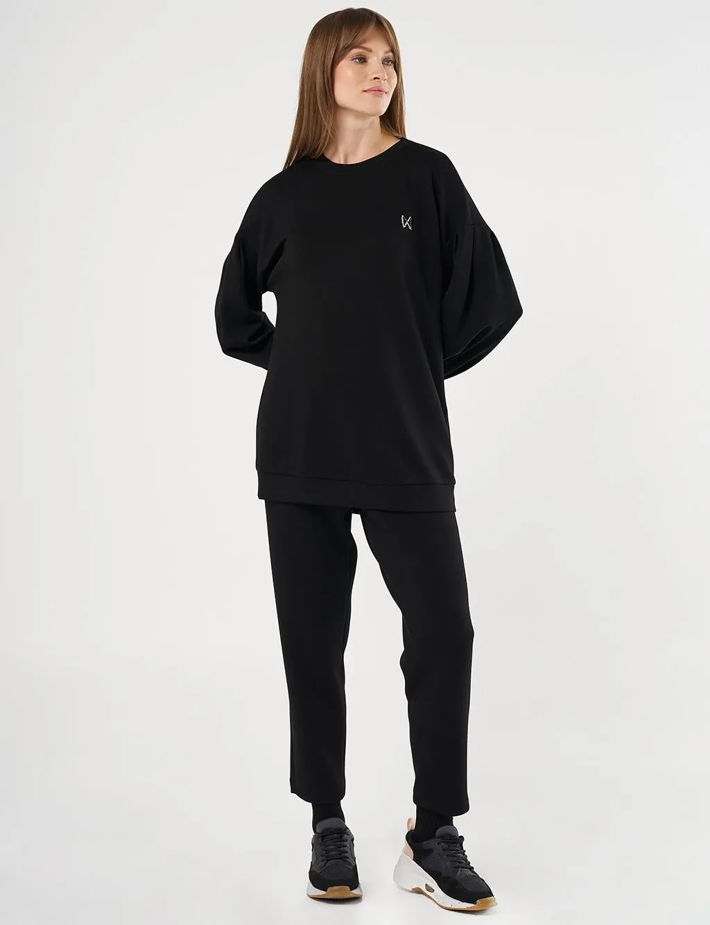 Embroidered Scuba Double Suit Black