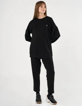 Embroidered Scuba Double Suit Black