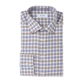 ETON CHECK KING TWILL SHIRT BLUE/BROWN