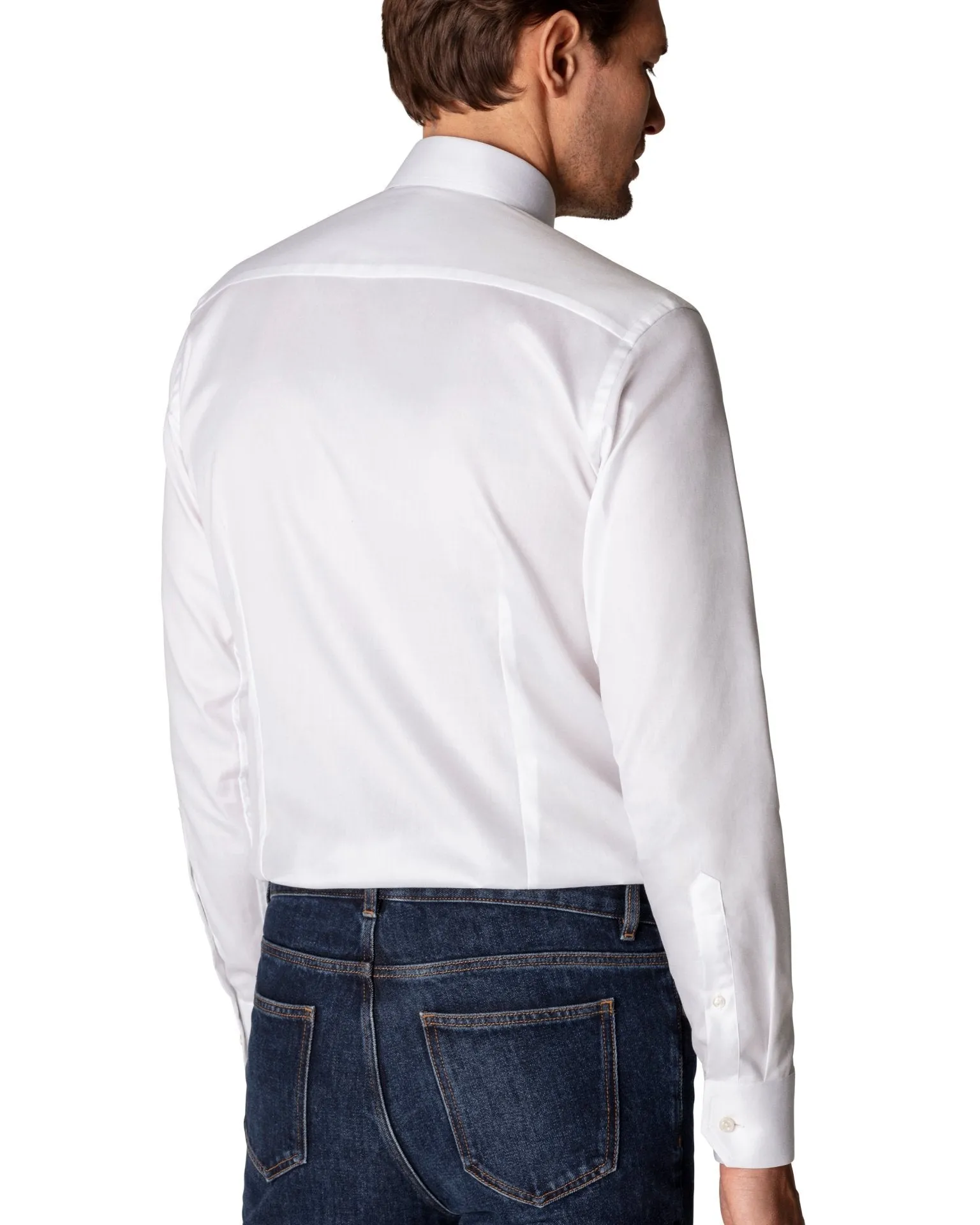 ETON Plain Twill Tail Single Cuff Shirt WHITE