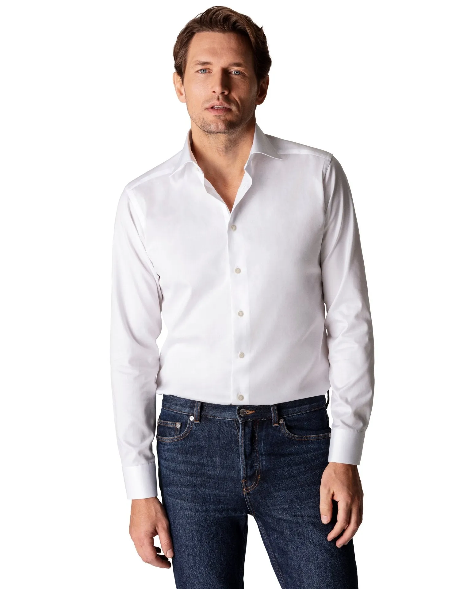 ETON Plain Twill Tail Single Cuff Shirt WHITE